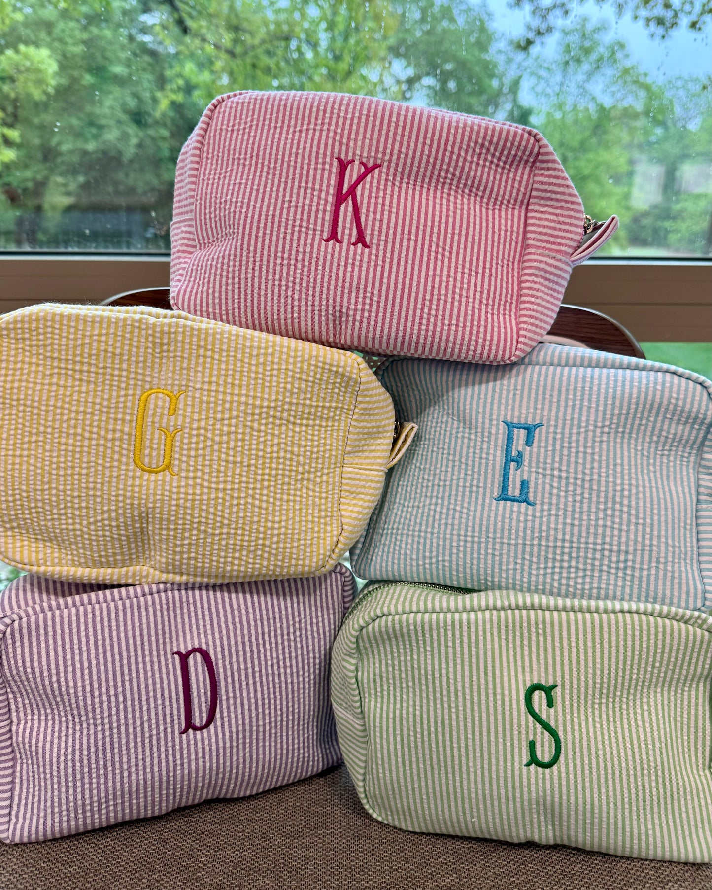 Personalized Seersucker Cosmetic Bag – Custom Monogram or Initial