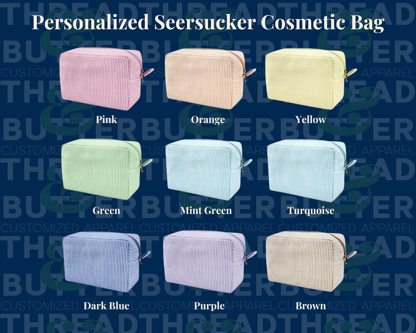 Personalized Seersucker Cosmetic Bag – Custom Monogram or Initial