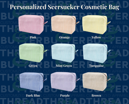 Personalized Seersucker Cosmetic Bag – Custom Monogram or Initial