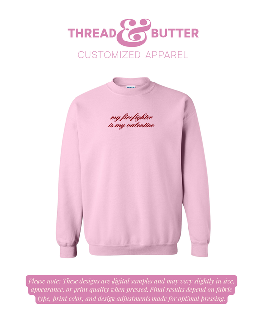 My Firefighter is My Valentine - Embroidered Gildan Unisex Heavy Blend™ Crewneck Sweatshirt | Fire Wife Apparel